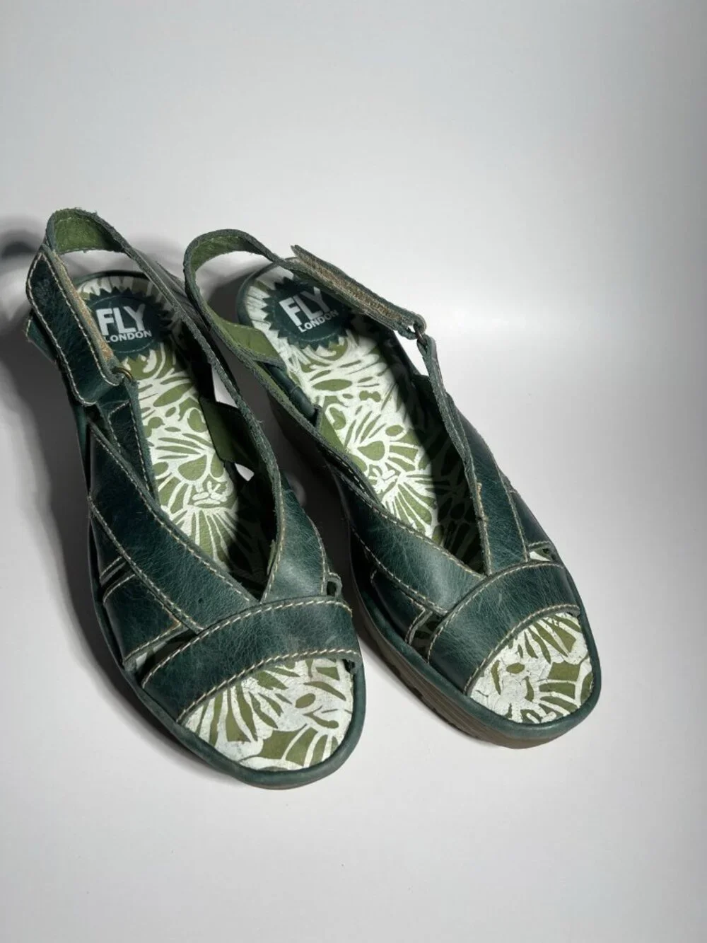 Fly London Leather Slip On Wedge Shoes Olive Green Women’s EU 37 US 6